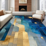 Ultra Soft Area Rug, Non Slip, Stain Resistant, Washable Area Rugs for Living Room, Bedroom, Celestial Fade Rug with Blue Gold Gradients and Polygonal Forms(Blue)