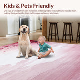 Ultra Soft Area Rug, Non Slip, Stain Resistant, Washable Area Rugs for Living Room, Bedroom, Whimsical Soft Pink Floral Accents(Pink)