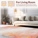 Ultra Soft Area Rug, Non Slip, Stain Resistant, Washable Area Rugs for Living Room, Bedroom, Blush and Pumpkin Rug with Abstract Floral Swirls(Ivory)