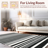 Ultra Soft Area Rug, Non Slip, Stain Resistant, Washable Area Rugs for Living Room, Bedroom, Washable Braided Area Rug Black White Striped Design Patio Mat(Black)