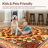 Ultra Soft Area Rug, Non Slip, Stain Resistant, Washable Area Rugs for Living Room, Bedroom, Artistic Warm Toned Medallion Style(Orange)