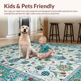 Ultra Soft Area Rug, Non Slip, Stain Resistant, Washable Area Rugs for Living Room, Bedroom, Modern Eclectic Botanical Harmony(Blue)