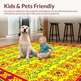 Ultra Soft Area Rug, Non Slip, Stain Resistant, Washable Area Rugs for Living Room, Bedroom, Bright Eclectic Circular Artistry(Yellow)