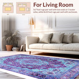Ultra Soft Area Rug, Non Slip, Stain Resistant, Washable Area Rugs for Living Room, Bedroom, Rustic Distressed Floral Motif(Blue)