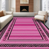 Ultra Soft Area Rug, Non Slip, Stain Resistant, Washable Area Rugs for Living Room, Bedroom, Rustic Black and Pink Trellis Design(Pink)