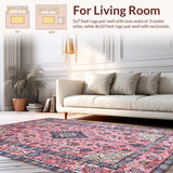 Ultra Soft Area Rug, Non Slip, Stain Resistant, Washable Area Rugs for Living Room, Bedroom, Vintage Floral Medallion Elegance(Pink)