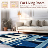 Ultra Soft Area Rug, Non Slip, Stain Resistant, Washable Area Rugs for Living Room, Bedroom, Elegant Blue Maritime Design(Blue)