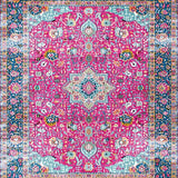 Ultra Soft Area Rug, Non Slip, Stain Resistant, Washable Area Rugs for Living Room, Bedroom, Vintage Textured Geometric Tapestry(Pink)