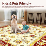 Ultra Soft Area Rug, Non Slip, Stain Resistant, Washable Area Rugs for Living Room, Bedroom, Elegant Floral Area Design for Rustic Decor(Beige)