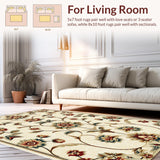 Ultra Soft Area Rug, Non Slip, Stain Resistant, Washable Area Rugs for Living Room, Bedroom, Vintage Floral Neutral Living Room Stain-Resistant Rug(Beige)