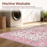 Ultra Soft Area Rug, Non Slip, Stain Resistant, Washable Area Rugs for Living Room, Bedroom, Stylish Gray Floral Symmetrical Elements(Pink)