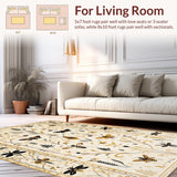 Ultra Soft Area Rug, Non Slip, Stain Resistant, Washable Area Rugs for Living Room, Bedroom, Elegant Earthy Insect Design(Beige)
