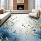 Ultra Soft Area Rug, Non Slip, Stain Resistant, Washable Area Rugs for Living Room, Bedroom, Dreamy Garden Bath with Artistic Watercolor Flower Impressions(Blue)