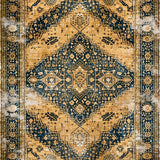 Ultra Soft Area Rug, Non Slip, Stain Resistant, Washable Area Rugs for Living Room, Bedroom, Terracotta Vintage Floral Motif(Gold)