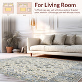Ultra Soft Area Rug, Non Slip, Stain Resistant, Washable Area Rugs for Living Room, Bedroom, Artisan Mosaic Area with Timeworn Floral Geometry and Subtle Borders(Beige)