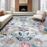 Ultra Soft Area Rug, Non Slip, Stain Resistant, Washable Area Rugs for Living Room, Bedroom, Artistic Faded Floral Composition(Gray)