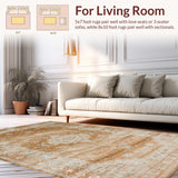 Ultra Soft Area Rug, Non Slip, Stain Resistant, Washable Area Rugs for Living Room, Bedroom, Chic Elegant Geometric Accents(Brown)