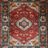 Ultra Soft Area Rug, Non Slip, Stain Resistant, Washable Area Rugs for Living Room, Bedroom, Rustic Earthy Vintage Motif(Red)