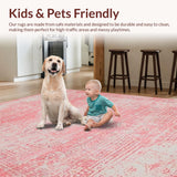 Ultra Soft Area Rug, Non Slip, Stain Resistant, Washable Area Rugs for Living Room, Bedroom, Charming Abstract Floral Fusion(Pink)