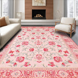 Ultra Soft Area Rug, Non Slip, Stain Resistant, Washable Area Rugs for Living Room, Bedroom, Unique Artistic Floral Embellishment(Pink)