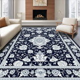 Ultra Soft Area Rug, Non Slip, Stain Resistant, Washable Area Rugs for Living Room, Bedroom, Navy and Silver Abstract Floral Area with Intricate(Blue)
