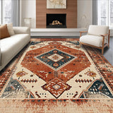 Ultra Soft Area Rug, Non Slip, Stain Resistant, Washable Area Rugs for Living Room, Bedroom, Warm Rust Geometric Artistry(Brown)