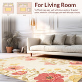 Ultra Soft Area Rug, Non Slip, Stain Resistant, Washable Area Rugs for Living Room, Bedroom, Contemporary Subtle Bloom Patterns(Beige)