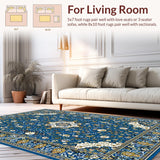 Ultra Soft Area Rug, Non Slip, Stain Resistant, Washable Area Rugs for Living Room, Bedroom, Vibrant Geometric Cultural Aesthetic(Blue)