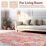 Ultra Soft Area Rug, Non Slip, Stain Resistant, Washable Area Rugs for Living Room, Bedroom, Trendy Boho Pastel Patterned Tapestry(Pink)