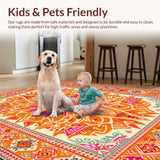 Ultra Soft Area Rug, Non Slip, Stain Resistant, Washable Area Rugs for Living Room, Bedroom, Vibrant Semi-Circular Rainbow Design(Orange)