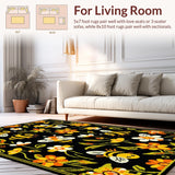 Ultra Soft Area Rug, Non Slip, Stain Resistant, Washable Area Rugs for Living Room, Bedroom, Elegant Nature-Inspired Curves(Black)