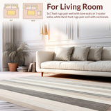 Contemporary Striped Area Runner With Distressed Beige and Slate Accents(Beige)