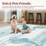 Ultra Soft Area Rug, Non Slip, Stain Resistant, Washable Area Rugs for Living Room, Bedroom, Marine Inspired Light Blue Rug with Stylized Seahorse and Fluid Coastal Patterns(Blue)