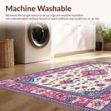 Ultra Soft Area Rug, Non Slip, Stain Resistant, Washable Area Rugs for Living Room, Bedroom, Rustic Cream Botanical Design(Ivory)