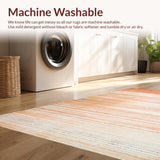 Ultra Soft Area Rug, Non Slip, Stain Resistant, Washable Area Rugs for Living Room, Bedroom, Elegant Peach and Gold Gradient Rug with Thin Striped Motif and Modern Lines(Beige)