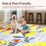 Ultra Soft Area Rug, Non Slip, Stain Resistant, Washable Area Rugs for Living Room, Bedroom, Charming Pastel Botanical Motif(Yellow)