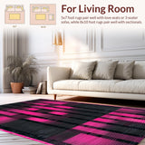 Ultra Soft Area Rug, Non Slip, Stain Resistant, Washable Area Rugs for Living Room, Bedroom, Sophisticated Artistic Ripple Motif(Pink)