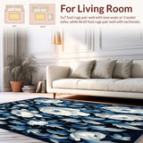 Ultra Soft Area Rug, Non Slip, Stain Resistant, Washable Area Rugs for Living Room, Bedroom, Elegant Floral Carpet Non Slip Floor Rug Modern Home Decor(Blue)