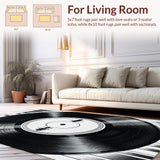 Ultra Soft Area Rug, Non Slip, Stain Resistant, Washable Area Rugs for Living Room, Bedroom, Retro Black Music Record Bedroom Floor Rug(Black)