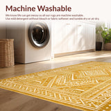 Ultra Soft Area Rug, Non Slip, Stain Resistant, Washable Area Rugs for Living Room, Bedroom, Chic Half-Circle Rustic Motif(Yellow)