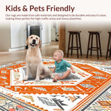 Ultra Soft Area Rug, Non Slip, Stain Resistant, Washable Area Rugs for Living Room, Bedroom, Boho Western Medallion Area Geometric Tribal Print(Orange)