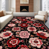 Ultra Soft Area Rug, Non Slip, Stain Resistant, Washable Area Rugs for Living Room, Bedroom, Rustic Low Pile Blossom Design(Black)