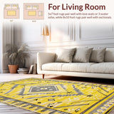 Ultra Soft Area Rug, Non Slip, Stain Resistant, Washable Area Rugs for Living Room, Bedroom, Tribal Yellow Diamond Motif(Yellow)
