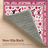 Ultra Soft Area Rug, Non Slip, Stain Resistant, Washable Area Rugs for Living Room, Bedroom, Vibrant Tropical Butterfly Pattern(Pink)