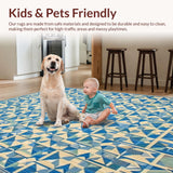 Ultra Soft Area Rug, Non Slip, Stain Resistant, Washable Area Rugs for Living Room, Bedroom, Blue & Beige Geometric Non Shedding(Blue)