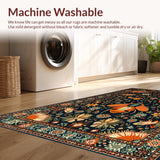 Ultra Soft Area Rug, Non Slip, Stain Resistant, Washable Area Rugs for Living Room, Bedroom, Intricate Nature-Inspired Floral Motif(Black)