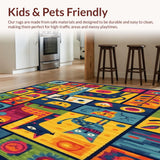 Ultra Soft Area Rug, Non Slip, Stain Resistant, Washable Area Rugs for Living Room, Bedroom, Educational Play Mat Colorful Shapes & Animals Area Rug(Blue)