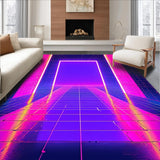 Ultra Soft Area Rug, Non Slip, Stain Resistant, Washable Area Rugs for Living Room, Bedroom, Retro Futuristic Colorful Composition(Purple)