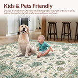 Ultra Soft Area Rug, Non Slip, Stain Resistant, Washable Area Rugs for Living Room, Bedroom, Serene Earthy Green Pattern Play(Ivory)