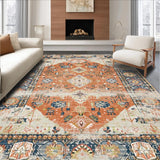 Ultra Soft Area Rug, Non Slip, Stain Resistant, Washable Area Rugs for Living Room, Bedroom, Chic Retro Botanical Design(Orange)